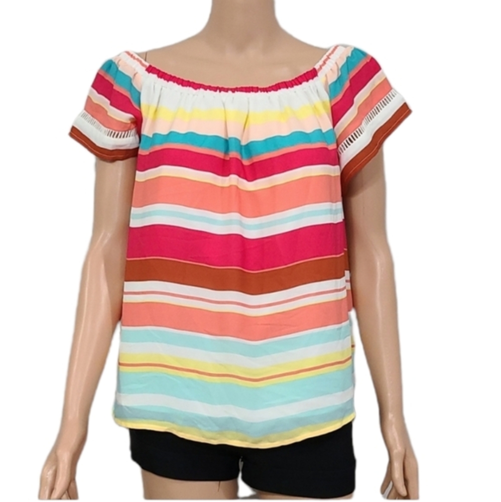 Belle Sky Colorful‎ Off The Shoulder Striped Top Multicolor Size S Small